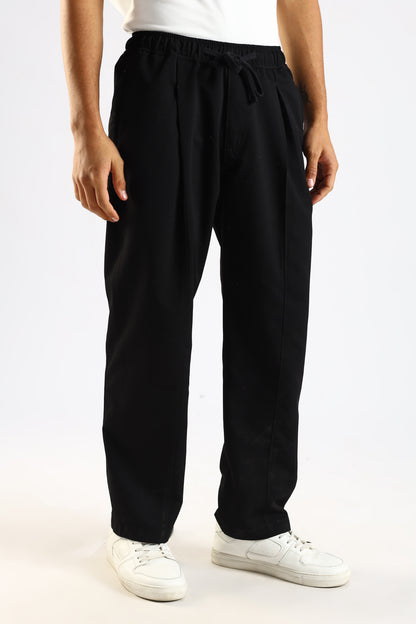 Cotton Blend Drawcord Trousers Black