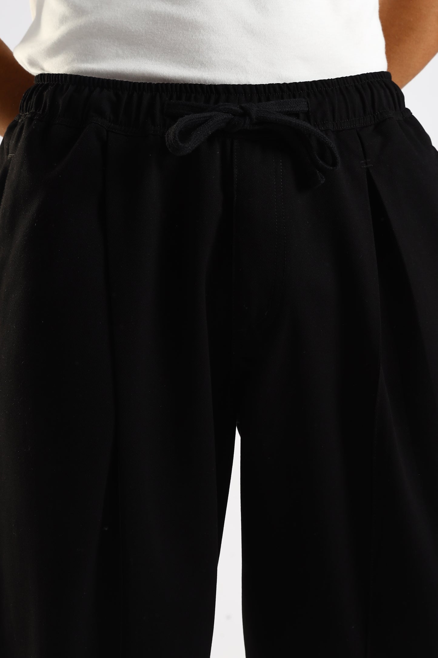 Cotton Blend Drawcord Trousers Black