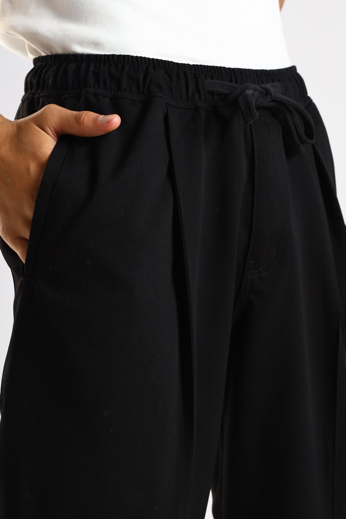 Cotton Blend Drawcord Trousers Black