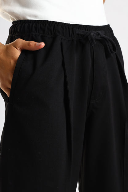 Cotton Blend Drawcord Trousers Black