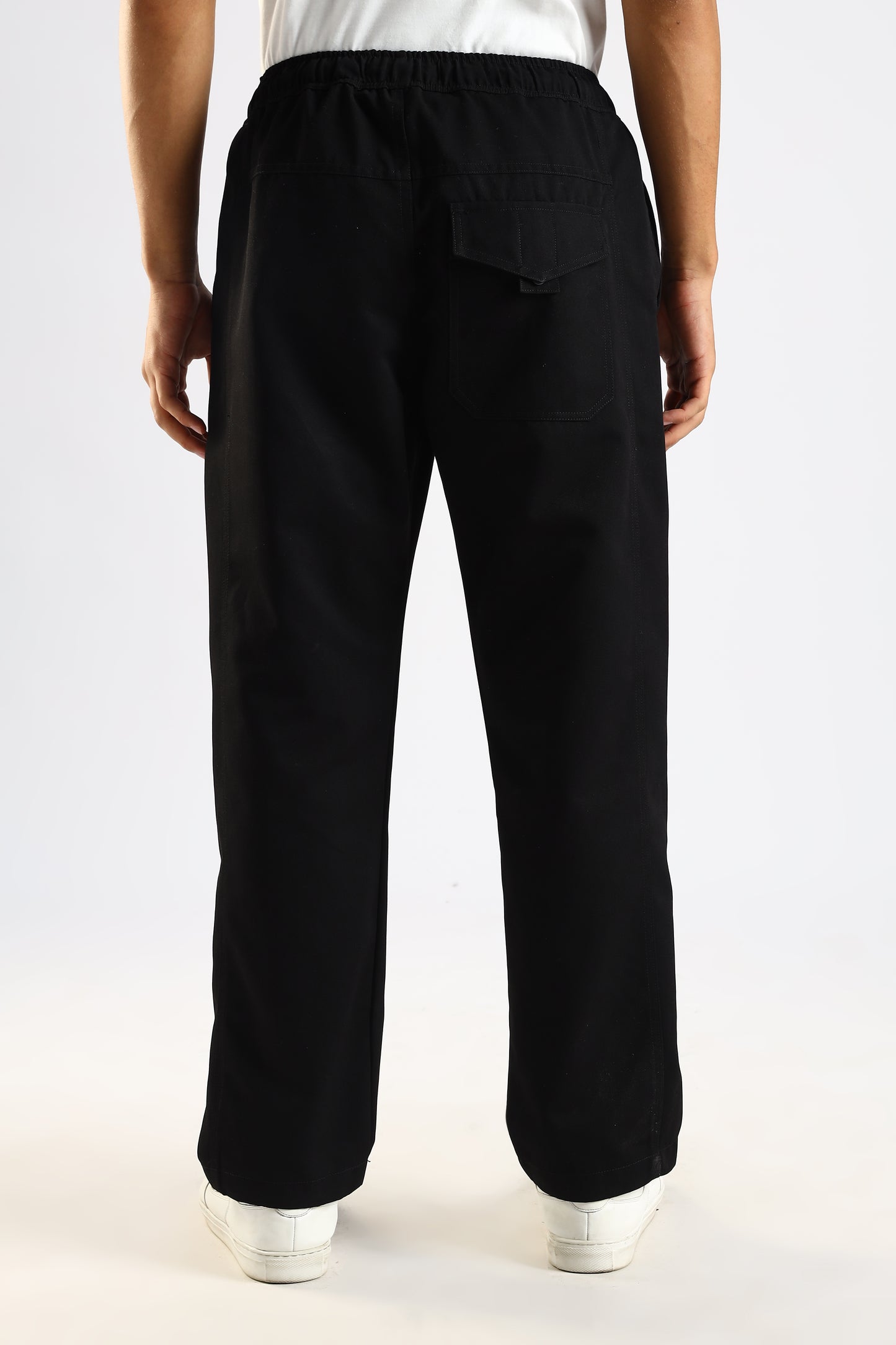 Cotton Blend Drawcord Trousers Black