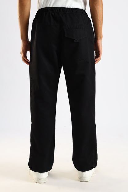Cotton Blend Drawcord Trousers Black