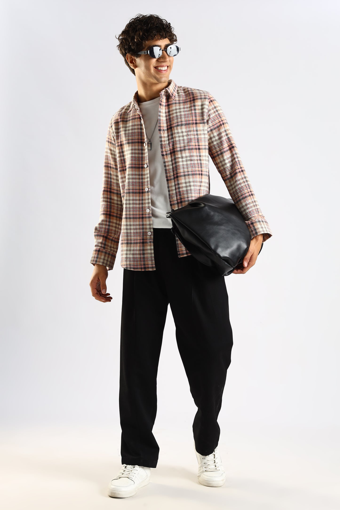 Cotton Blend Checked Shirt Lt Pink