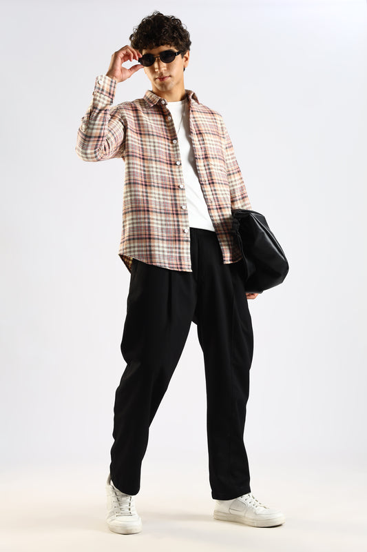 Cotton Blend Checked Shirt Lt Pink