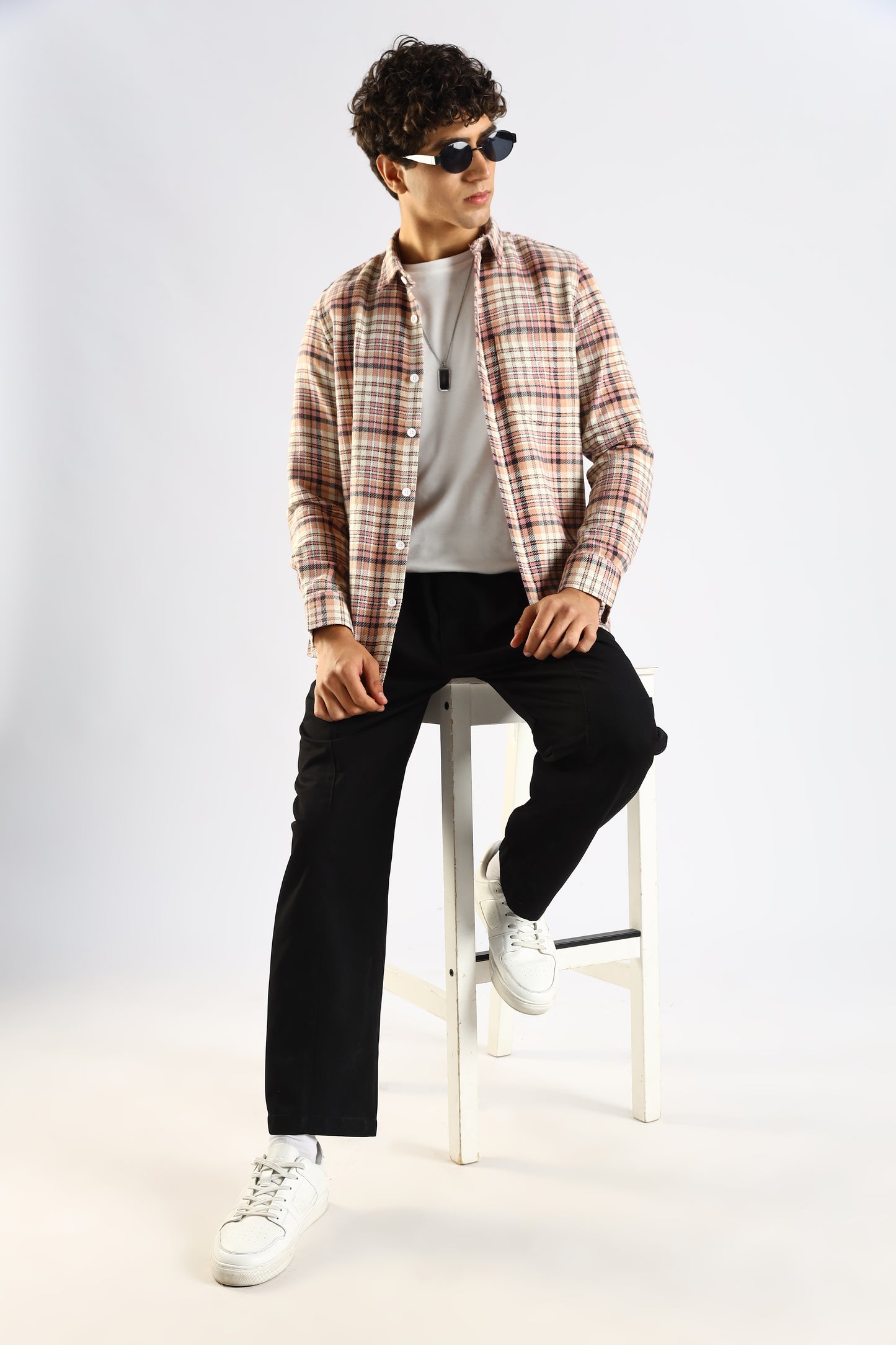 Cotton Blend Checked Shirt Lt Pink
