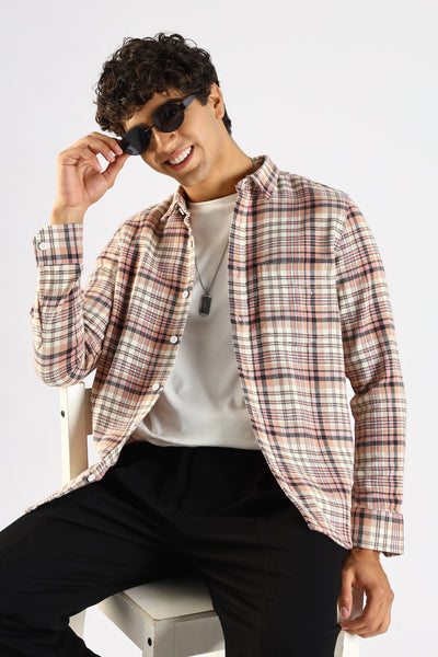 Cotton Blend Checked Shirt Lt Pink