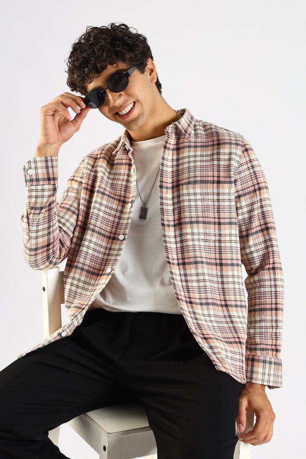 Cotton Blend Checked Shirt Lt Pink
