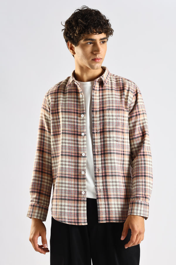 Cotton Blend Checked Shirt Lt Pink