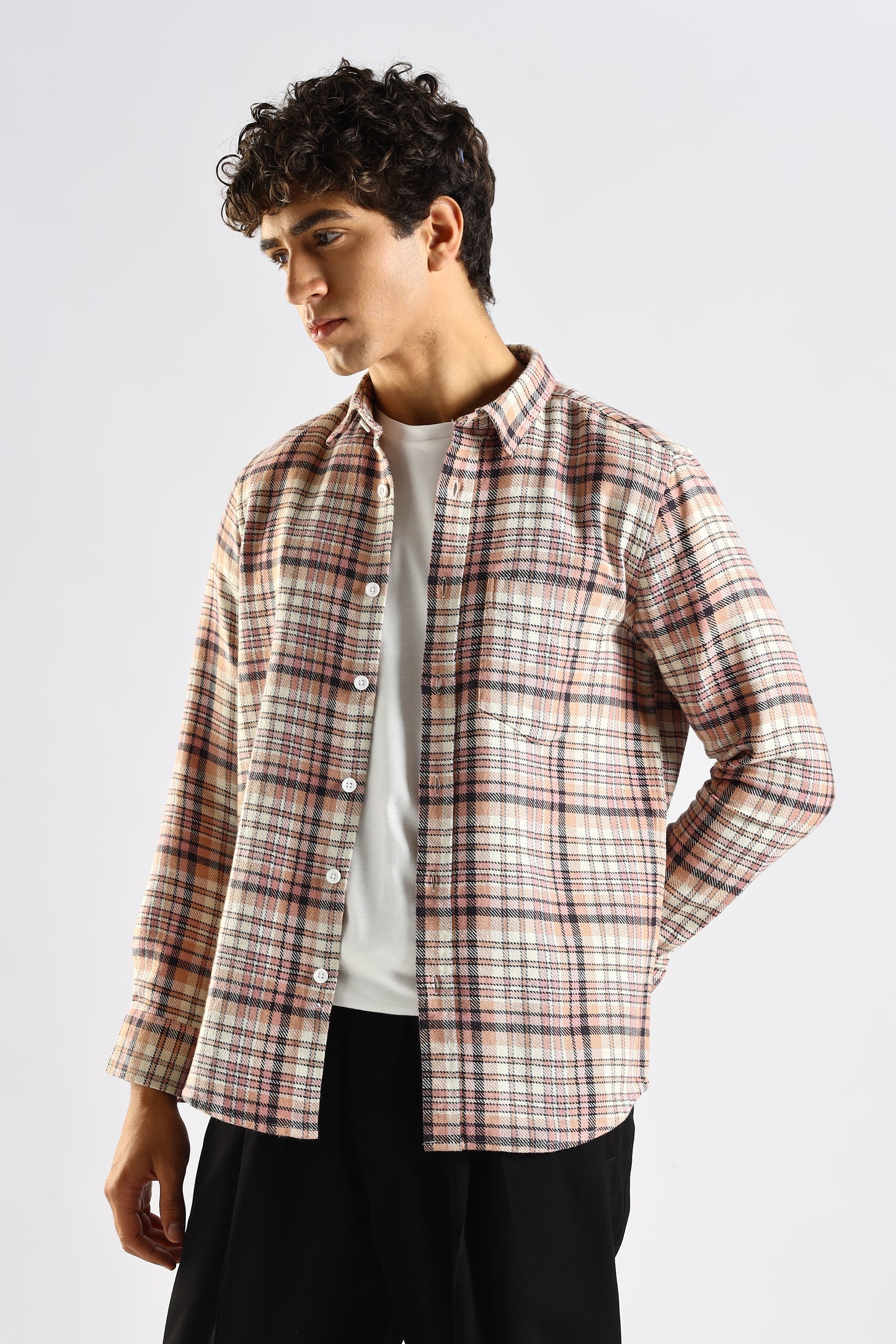 Cotton Blend Checked Shirt Lt Pink