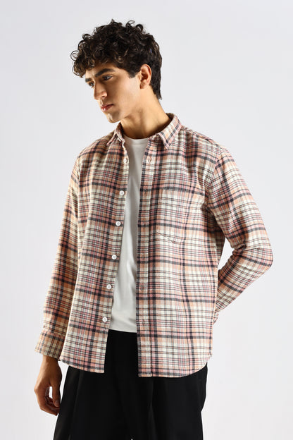 Cotton Blend Checked Shirt Lt Pink