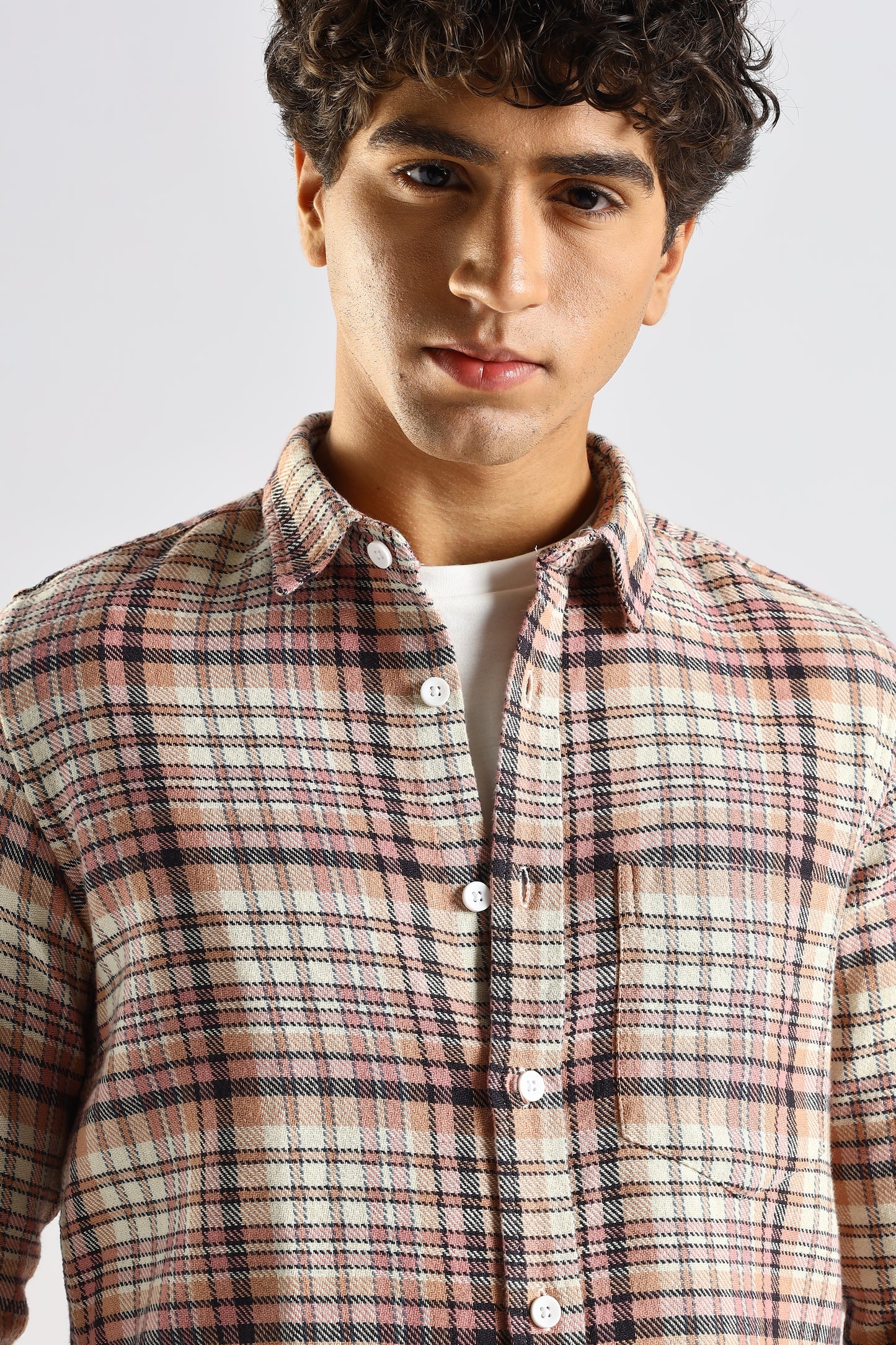 Cotton Blend Checked Shirt Lt Pink