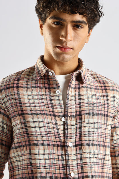 Cotton Blend Checked Shirt Lt Pink