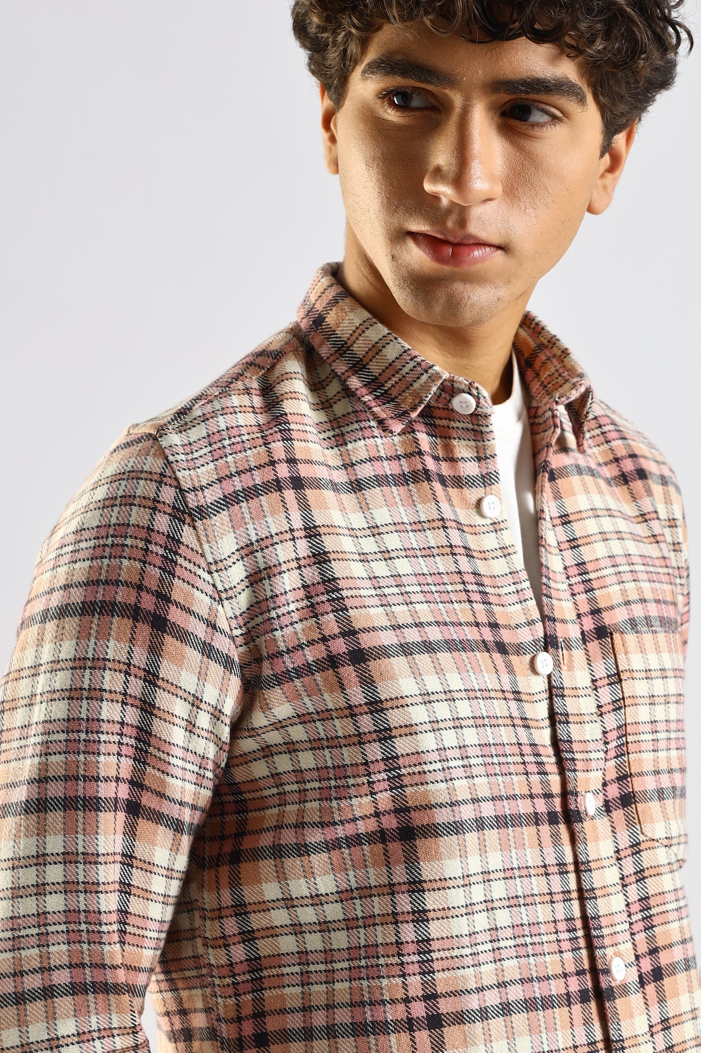 Cotton Blend Checked Shirt Lt Pink