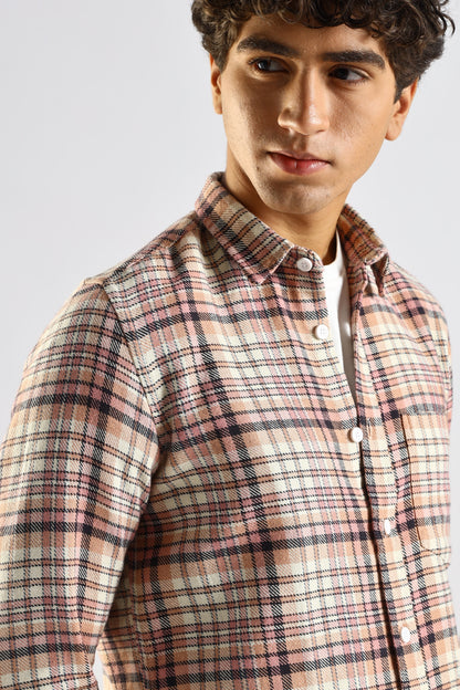 Cotton Blend Checked Shirt Lt Pink