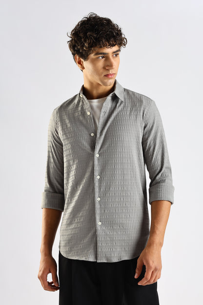 Self-Designed Poly Blend Slim Fit Shirt Grey