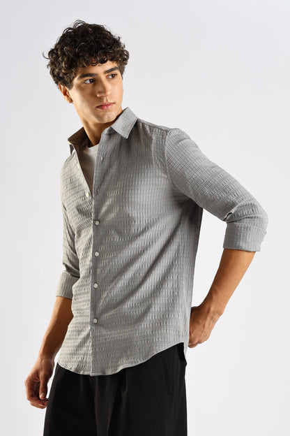 Self-Designed Poly Blend Slim Fit Shirt Grey