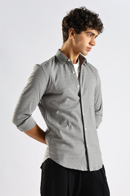Self-Designed Poly Blend Slim Fit Shirt Grey