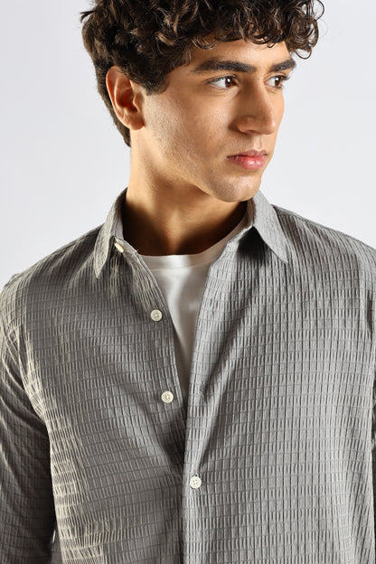 Self-Designed Poly Blend Slim Fit Shirt Grey