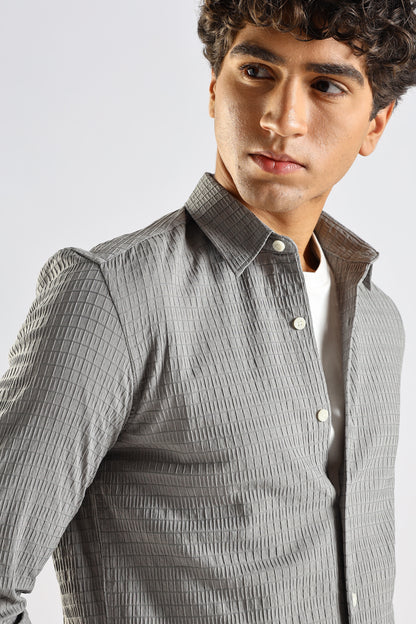 Self-Designed Poly Blend Slim Fit Shirt Grey