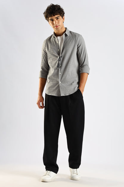 Self-Designed Poly Blend Slim Fit Shirt Grey