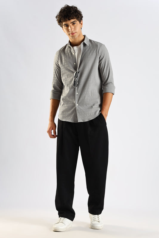 Self-Designed Poly Blend Slim Fit Shirt Grey