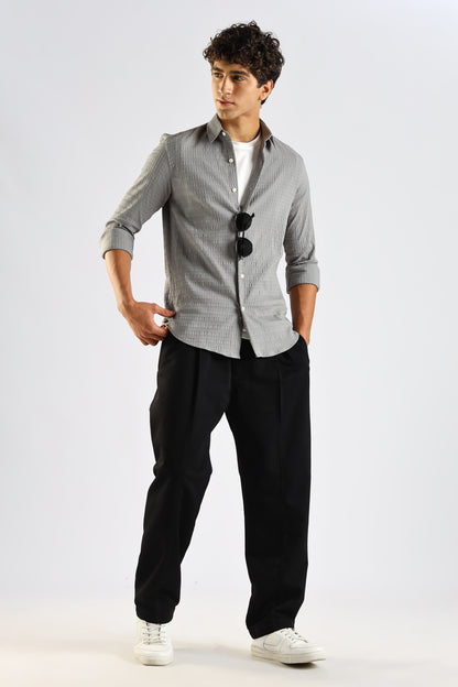 Self-Designed Poly Blend Slim Fit Shirt Grey