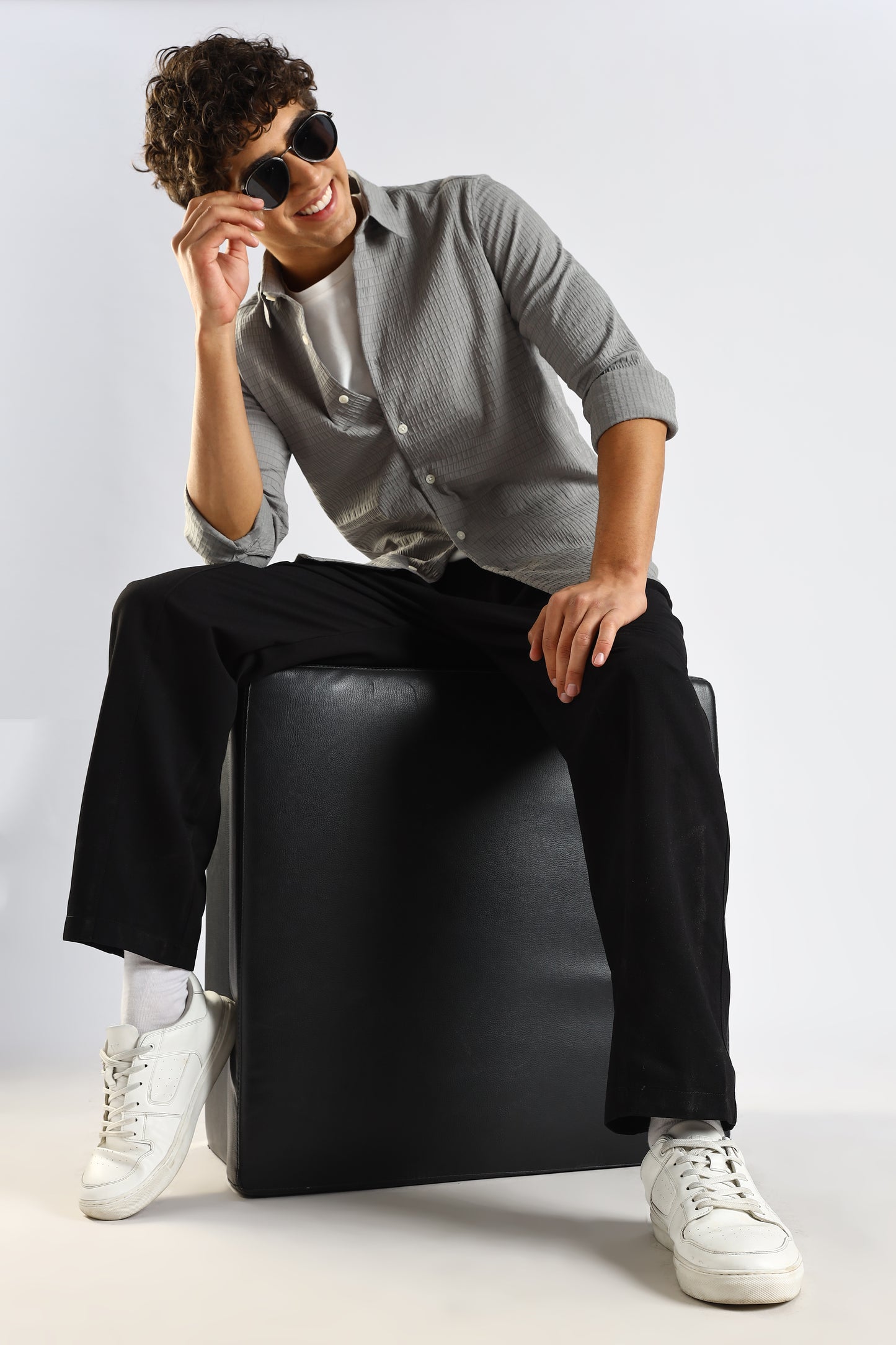 Self-Designed Poly Blend Slim Fit Shirt Grey