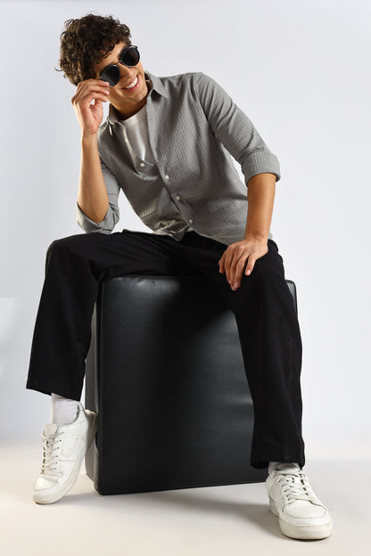 Self-Designed Poly Blend Slim Fit Shirt Grey