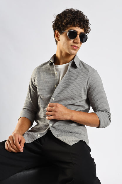 Self-Designed Poly Blend Slim Fit Shirt Grey