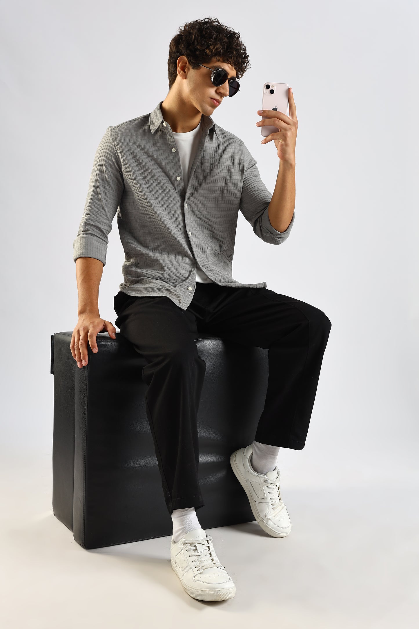 Self-Designed Poly Blend Slim Fit Shirt Grey
