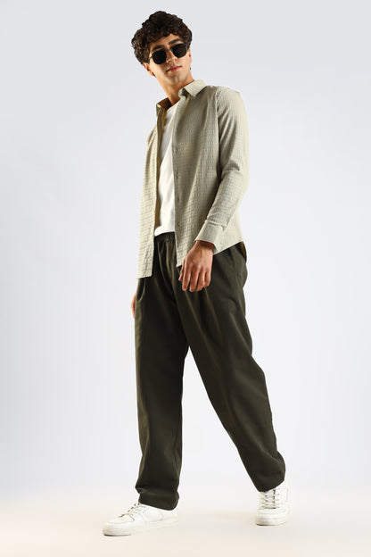 Cotton Blend Drawcord Trousers Green