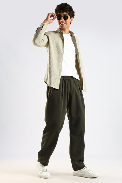 Cotton Blend Drawcord Trousers Green