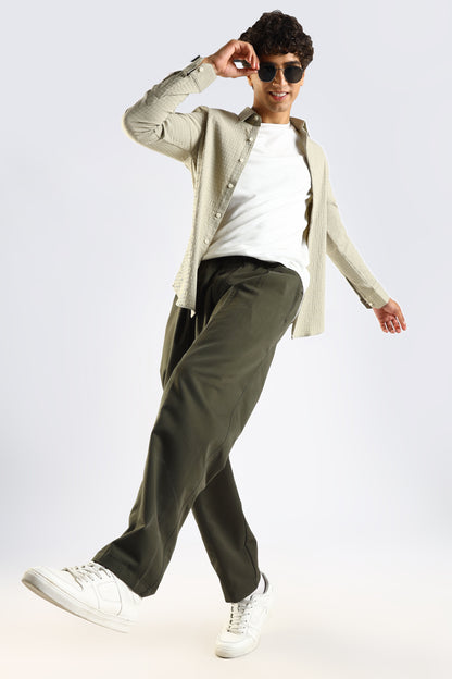 Cotton Blend Drawcord Trousers Green