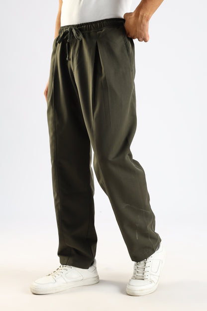 Cotton Blend Drawcord Trousers Green