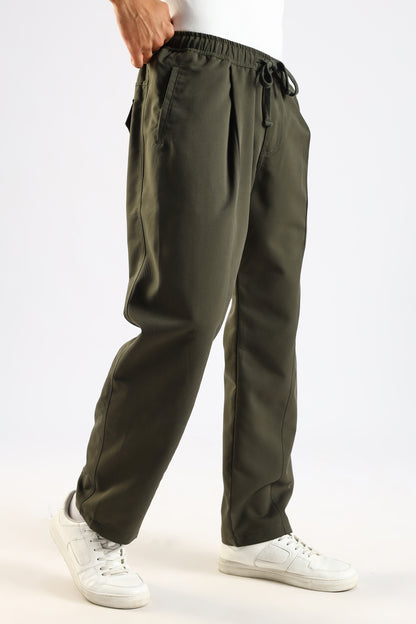 Cotton Blend Drawcord Trousers Green