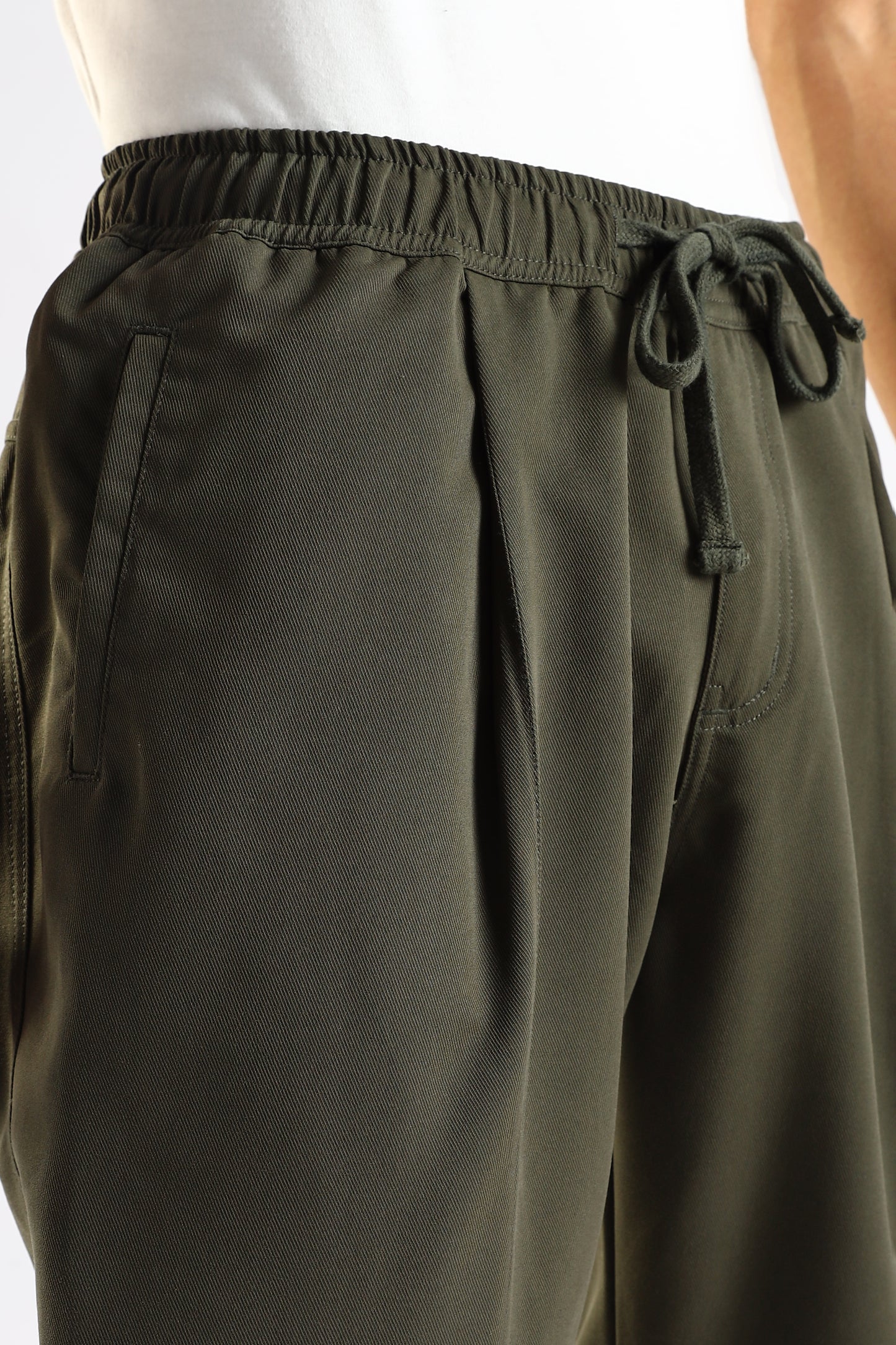 Cotton Blend Drawcord Trousers Green