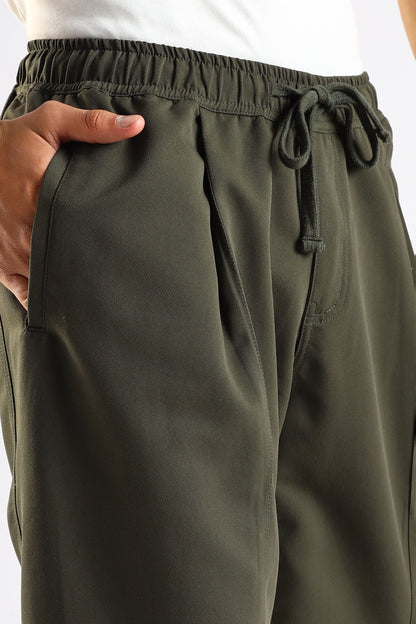 Cotton Blend Drawcord Trousers Green