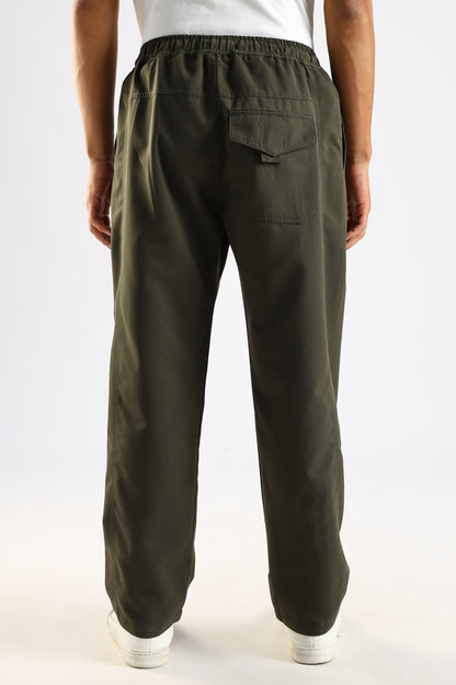 Cotton Blend Drawcord Trousers Green