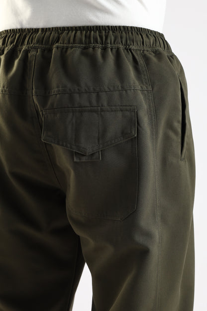 Cotton Blend Drawcord Trousers Green