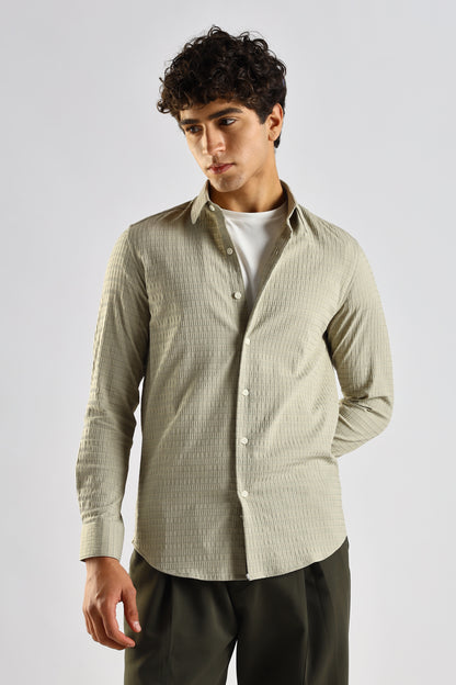 Self-Designed Poly Blend Slim Fit Shirt Green