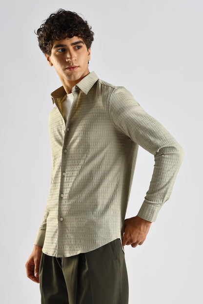 Self-Designed Poly Blend Slim Fit Shirt Green