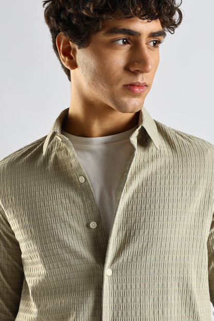 Self-Designed Poly Blend Slim Fit Shirt Green