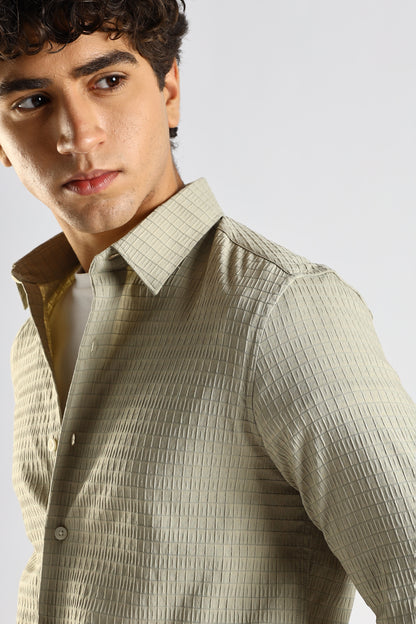 Self-Designed Poly Blend Slim Fit Shirt Green