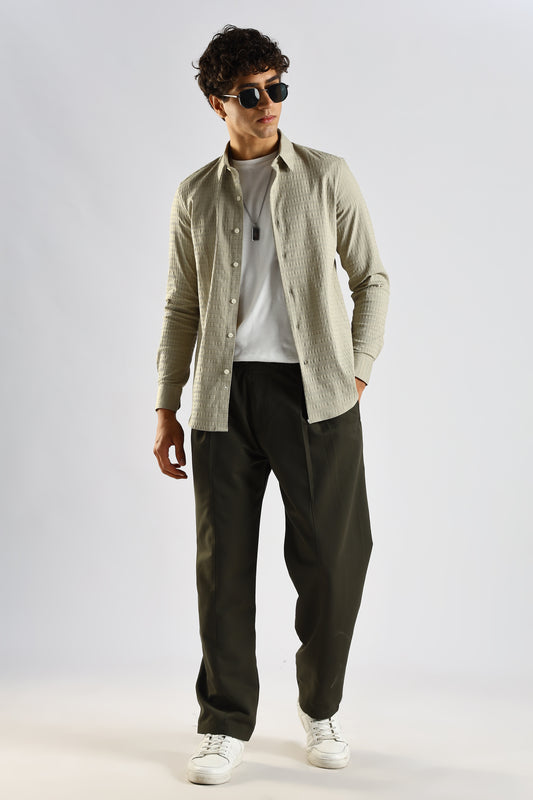 Self-Designed Poly Blend Slim Fit Shirt Green