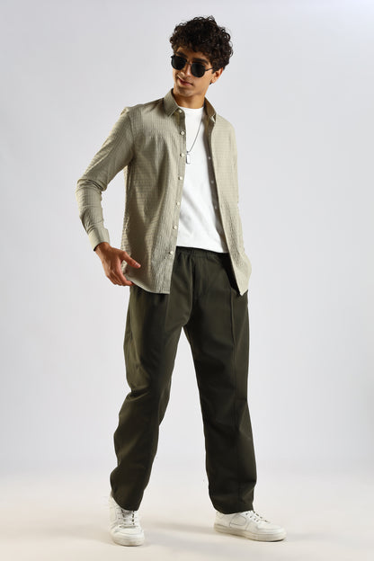 Self-Designed Poly Blend Slim Fit Shirt Green