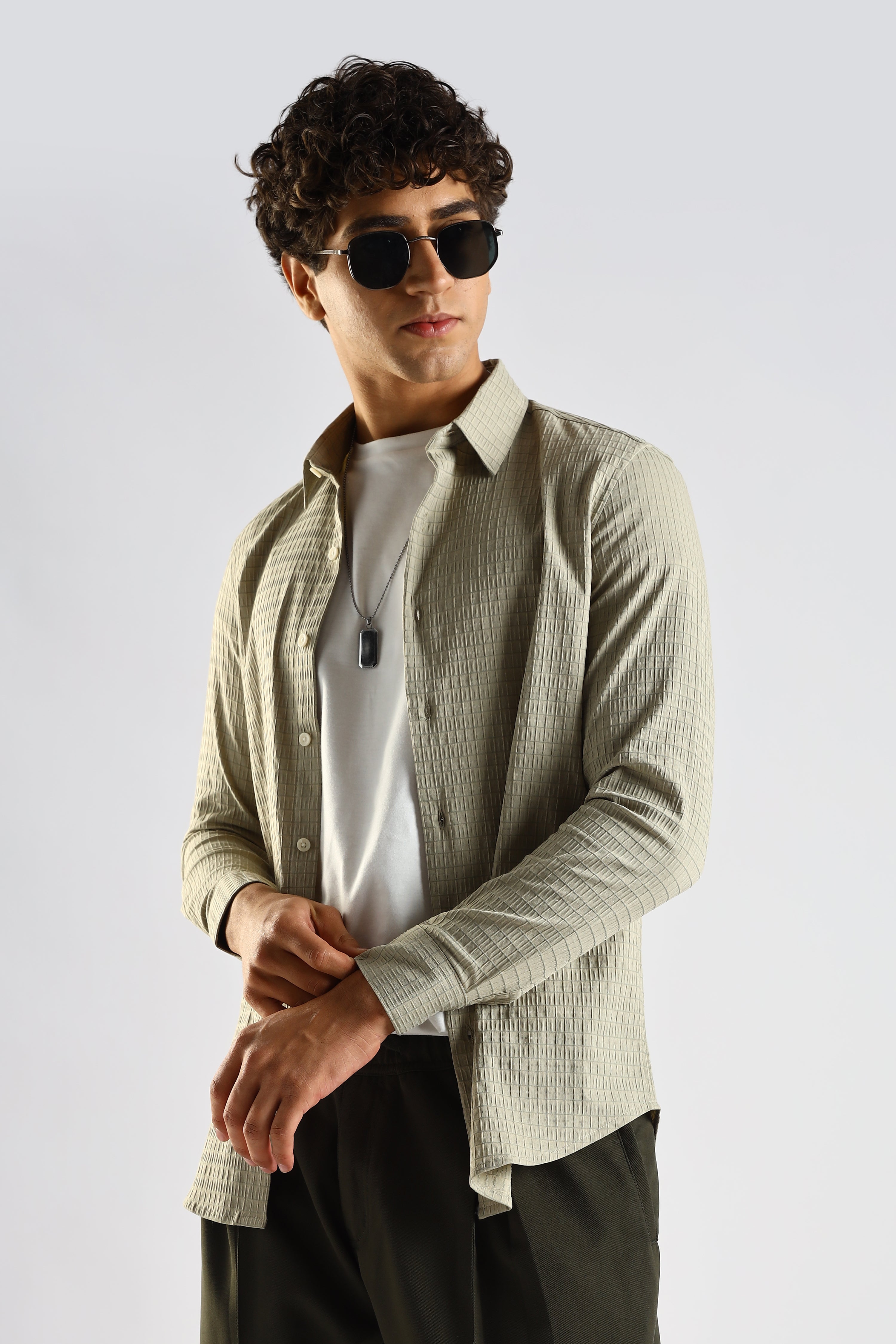 Self-Designed Poly Blend Slim Fit Shirt Green