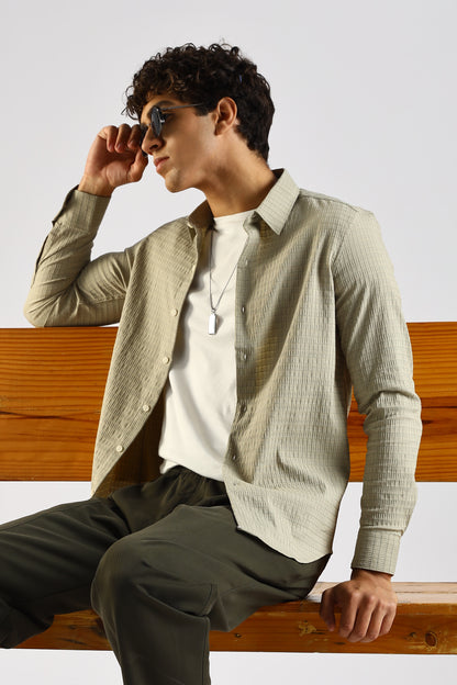 Self-Designed Poly Blend Slim Fit Shirt Green