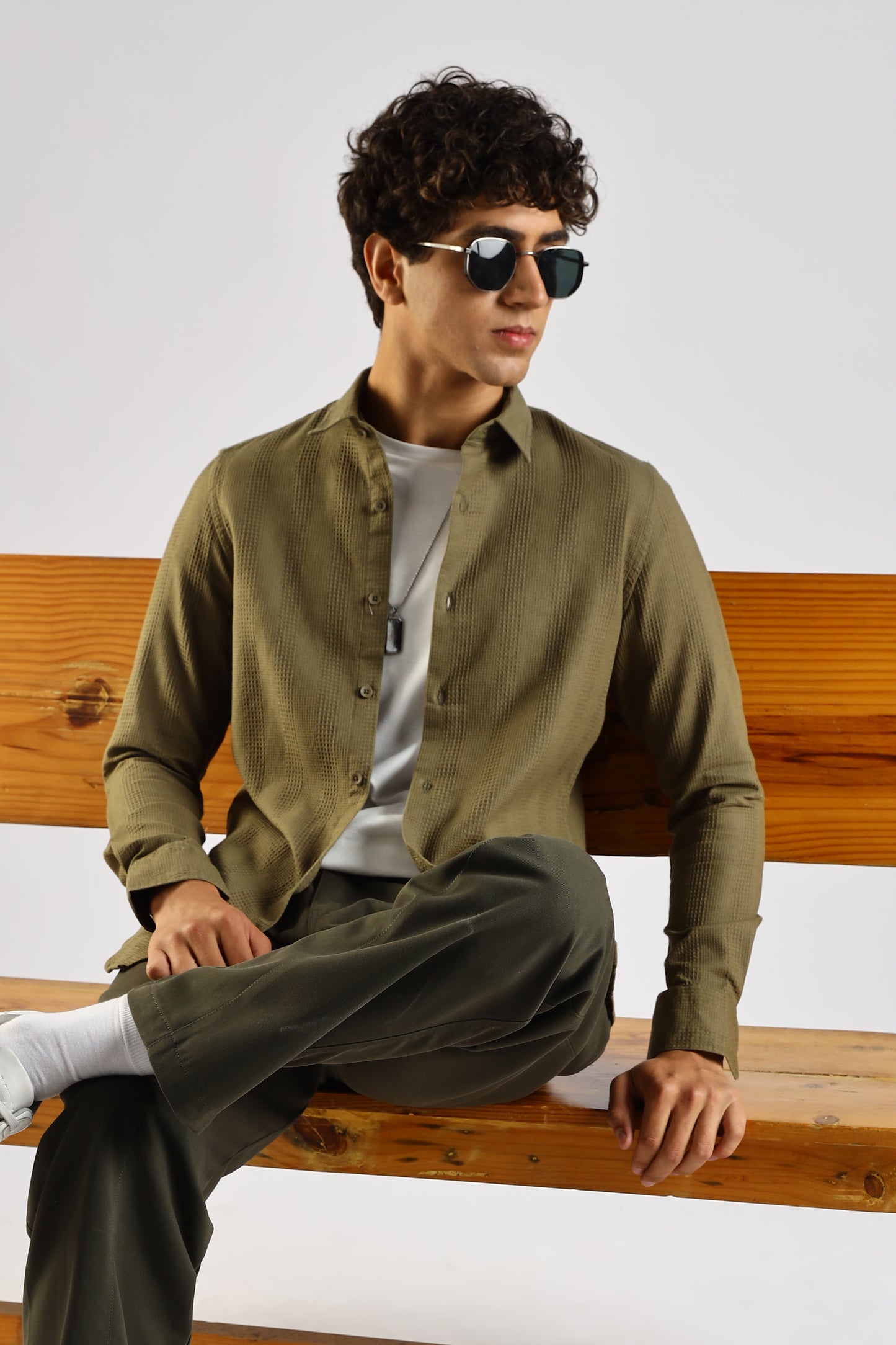Textured Cotton Shirt Green