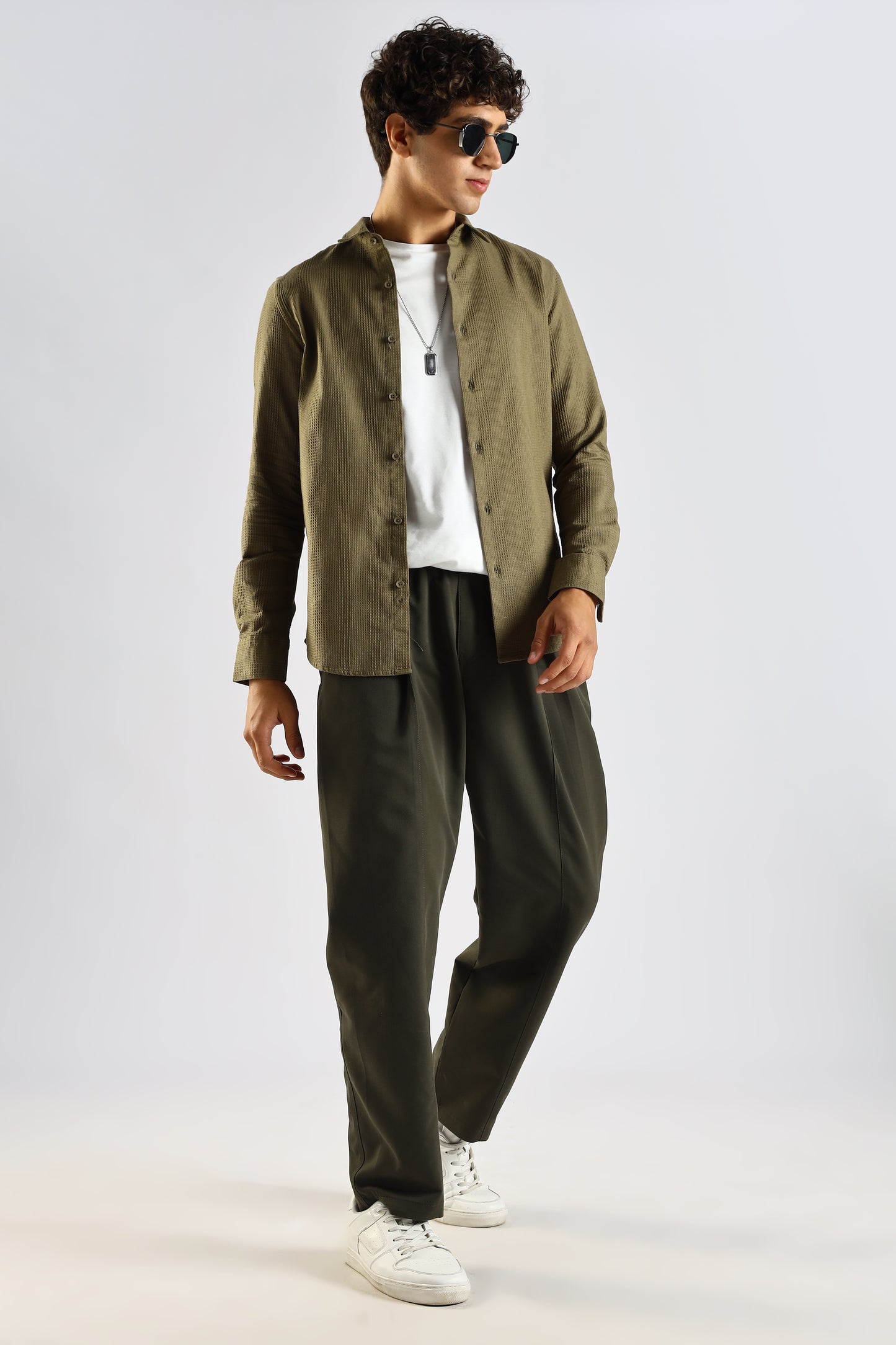 Textured Cotton Shirt Green