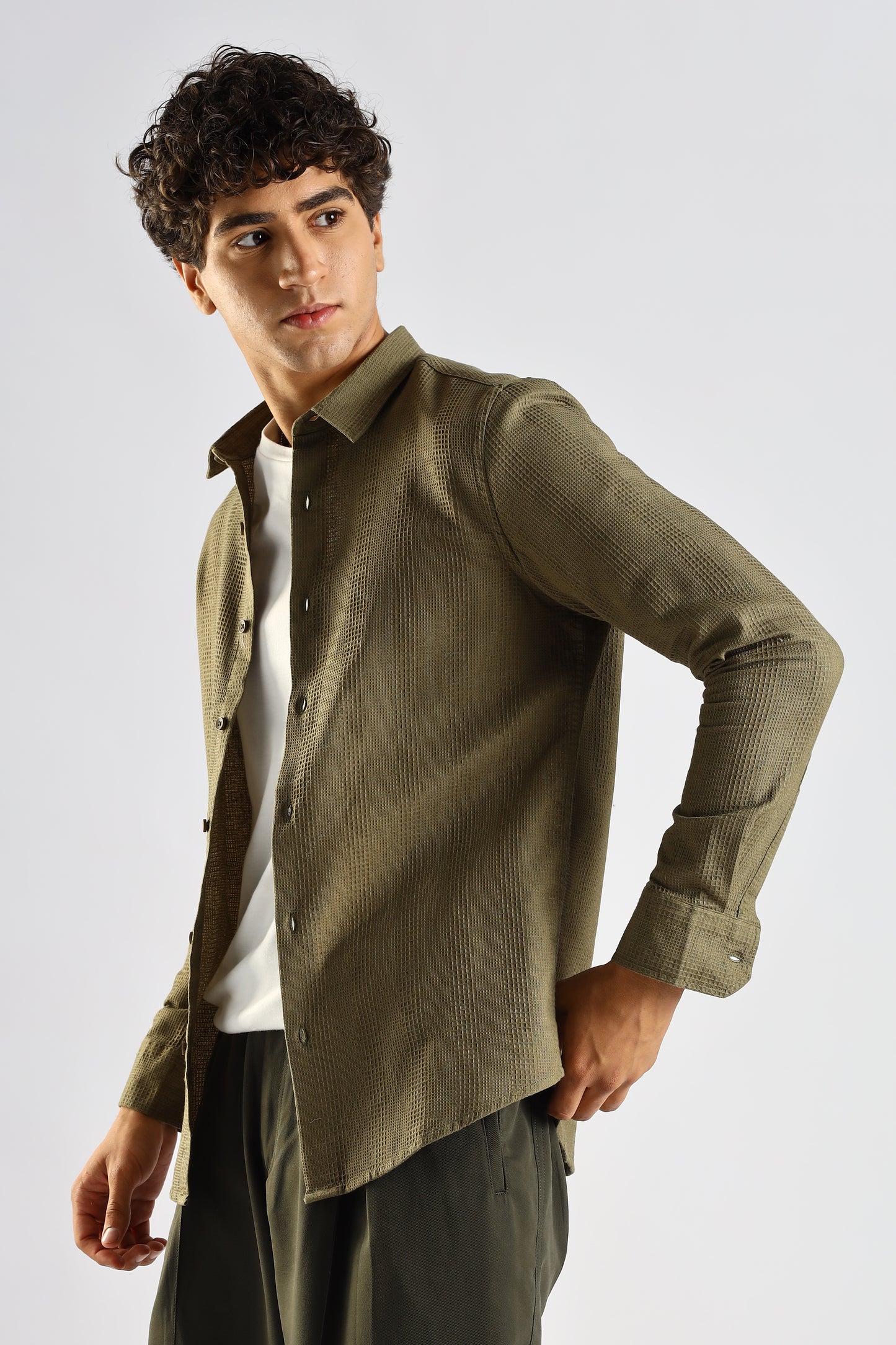 Textured Cotton Shirt Green
